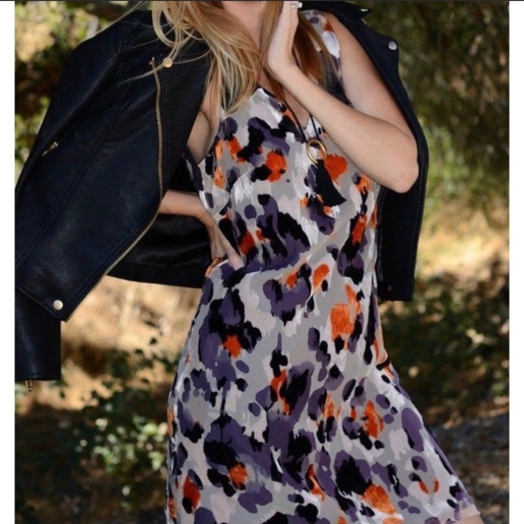 SOLD-Cabi Velvet Watercolor High-Low Slip Dress - Picture 10 of 13